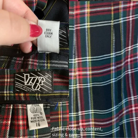 VINTAGE CIRCA 1980'S LGR BLACK, RED, YELLOW & GREEN PLAID WOOL SKIRT (16) - Picture 10 of 12